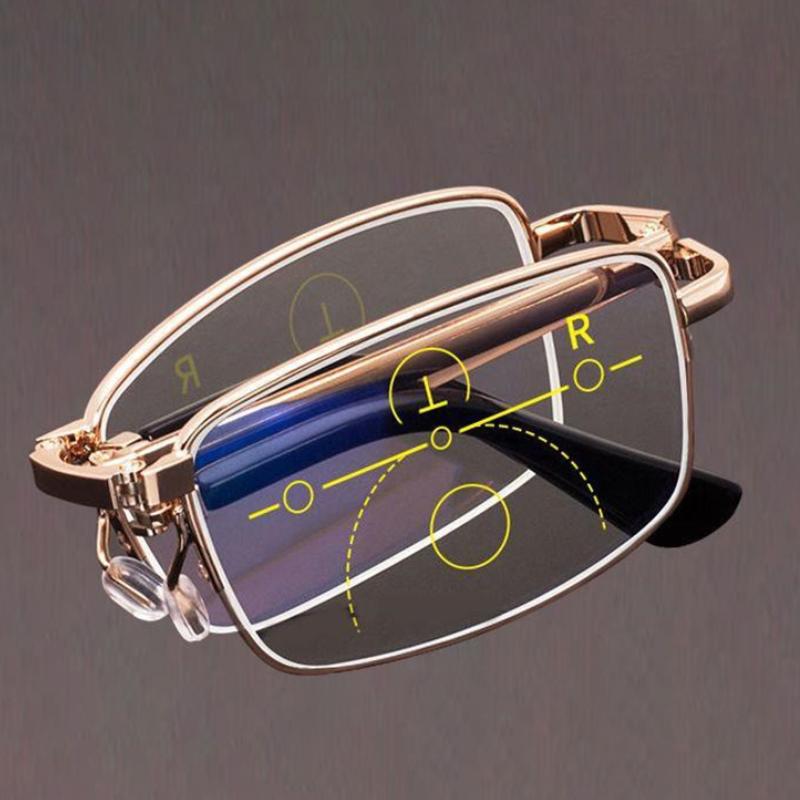 Golden Foldable Reading Glasses with Anti-fatigue Blue Light Protection
