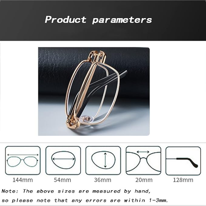 Golden Foldable Reading Glasses with Anti-fatigue Blue Light Protection