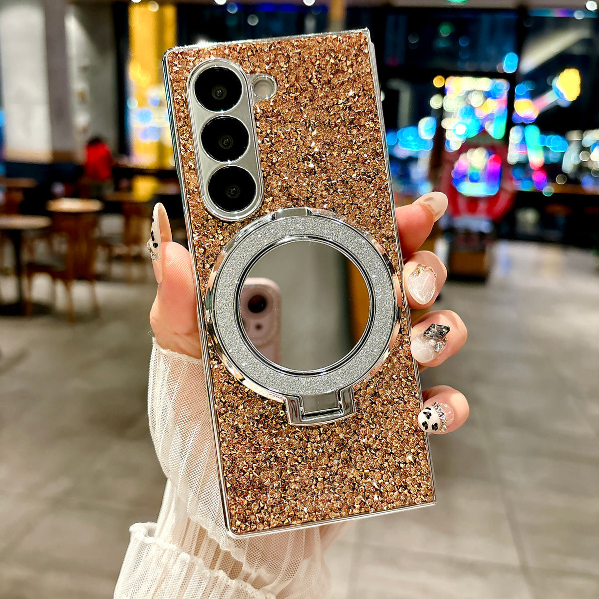 Sparkling Galaxy XYZ Fold Case with Mirror Stand