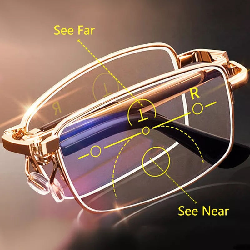 Golden Foldable Reading Glasses with Anti-fatigue Blue Light Protection