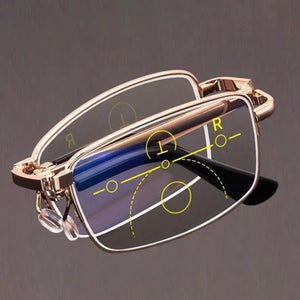 Golden Foldable Reading Glasses with Anti-fatigue Blue Ray Protection