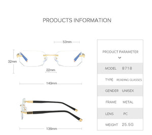 Original Diamond Cut Rimless Anti Blue Light Presbyopic Prescription Glasses