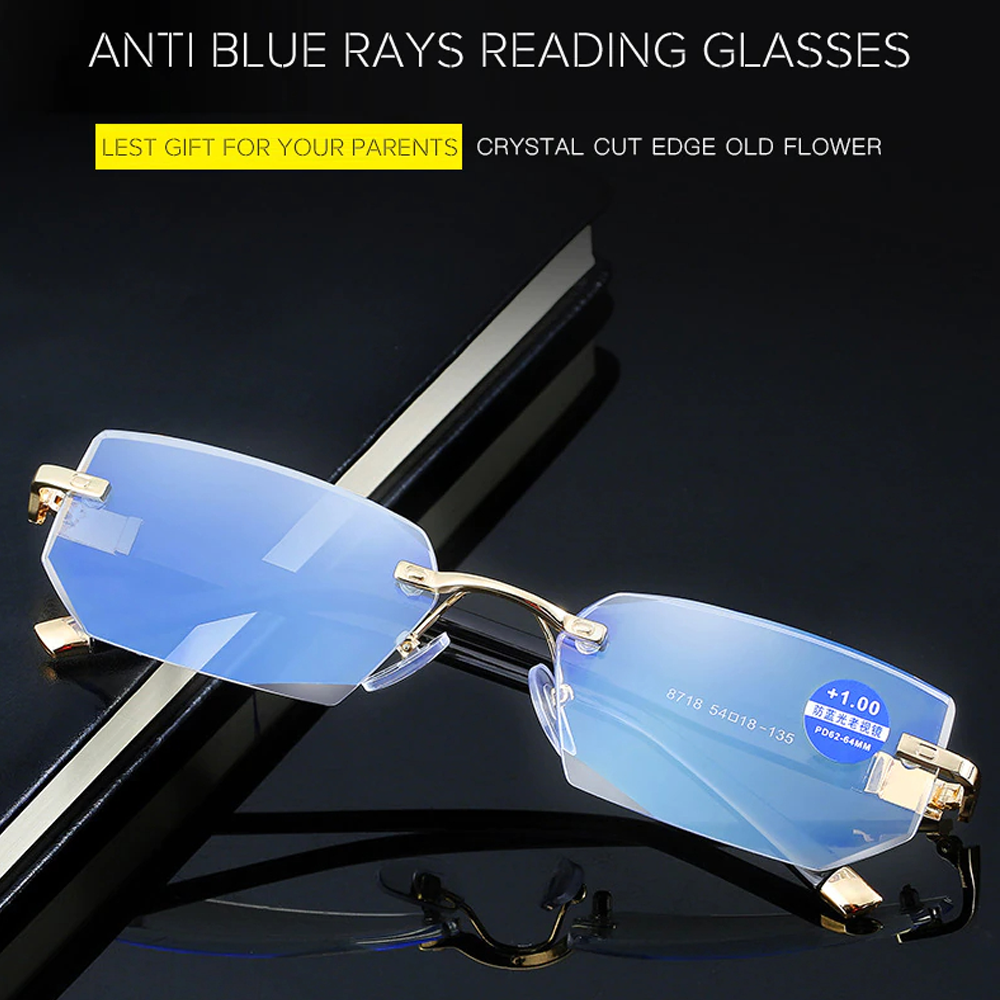 Original Diamond Cut Rimless Anti Blue Light Presbyopic Prescription Glasses