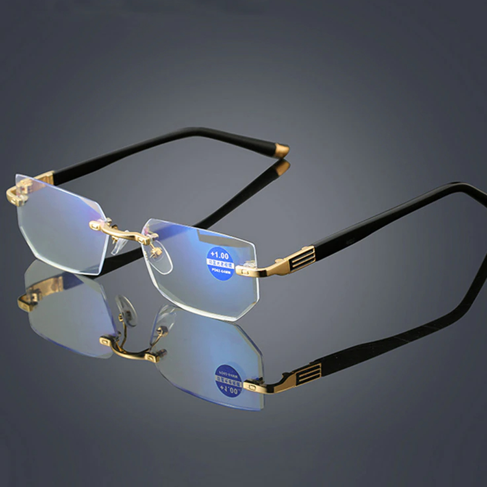 Original Diamond Cut Rimless Anti Blue Light Presbyopic Prescription Glasses