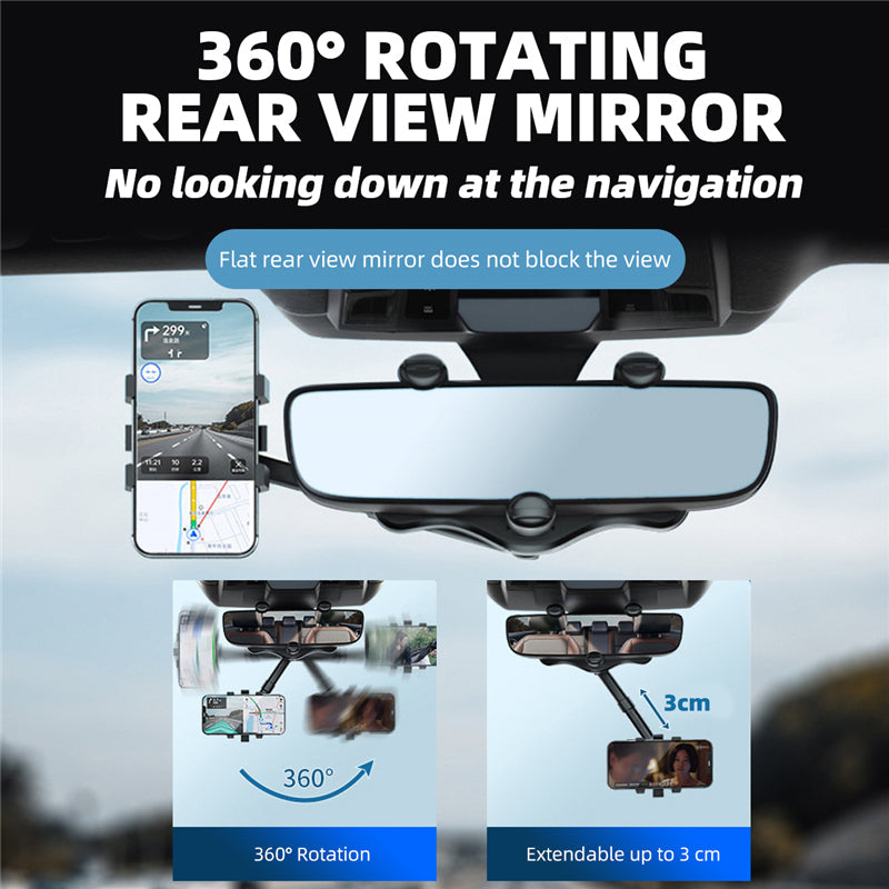 Multifunctional 360 Degree Adjustable Car Rearview Mirror Phone Holder